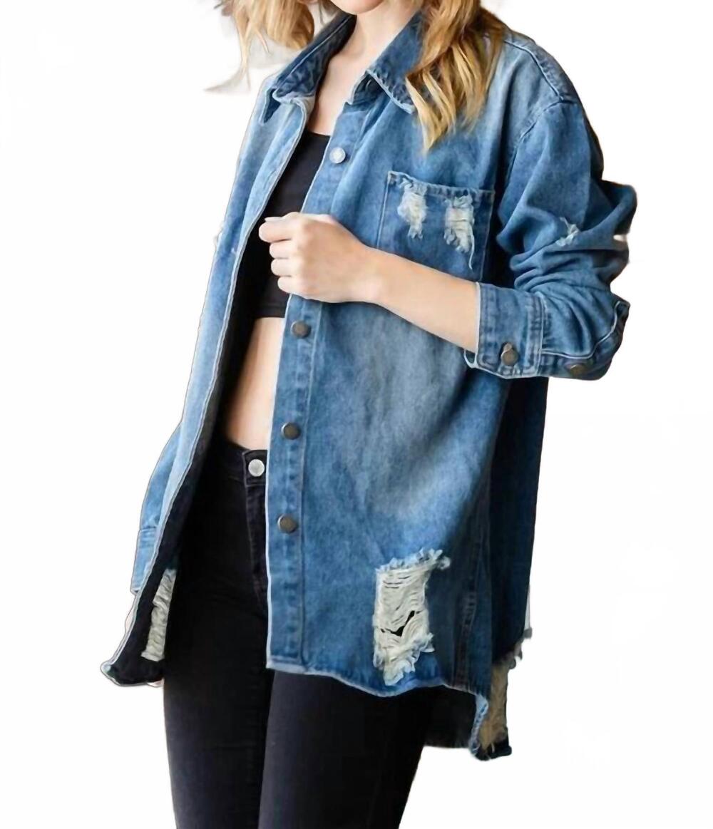 NEW VERVET BY FLYING MONKEY distressed denim shaket in medium wash